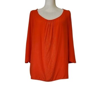 Jennifer Lopez Orange Blouse Gold Studded Detail 3/4 Cold Shoulder Sleeve Size L